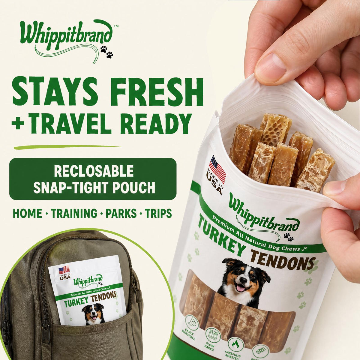 Whippit Brand Turkey Tendons for Dogs – 3 oz